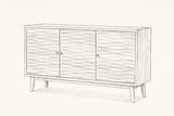 Pencil sketch of the Barile sideboard, drawn from the same three-quarter view