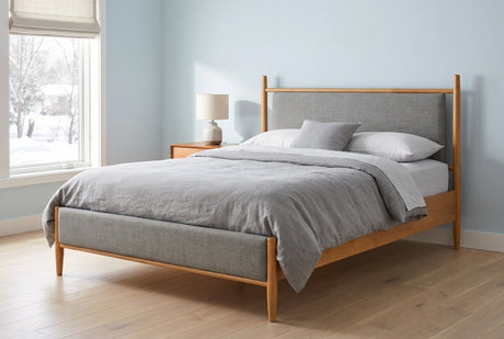 Barrea Grey Fabric Mid-Century Panel Bed