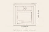 Baunei nightstand dimensions: 22 in wide, 20 in high, 17.5 in deep
