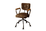 Belcastro Top-Grain Leather Swivel Desk Chair with Wood Arms on a white background