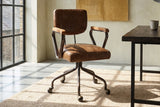 Belcastro Top-Grain Leather Swivel Desk Chair with Wood Arms in a city loft