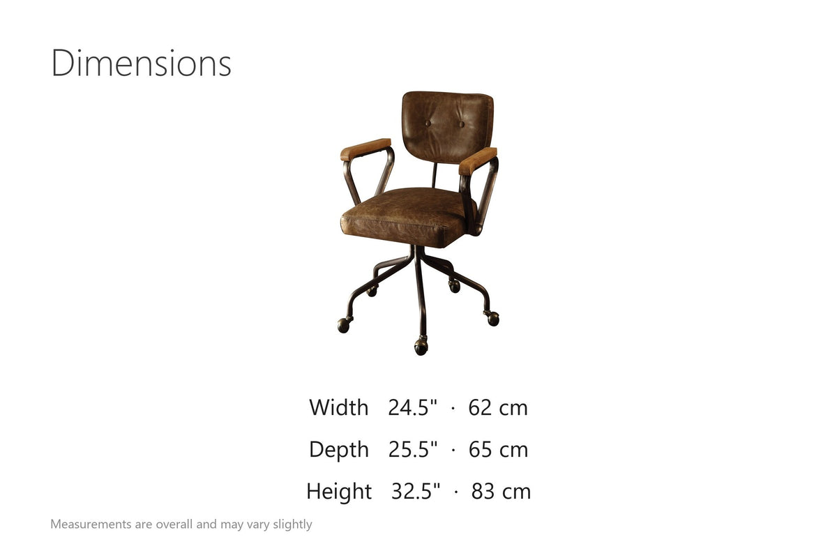 Belcastro Top-Grain Leather Swivel Desk Chair with Wood Arms dimensions