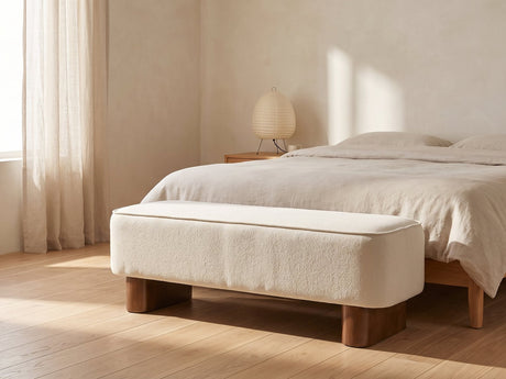 Bellagio Walnut Block Bench in a furnished room