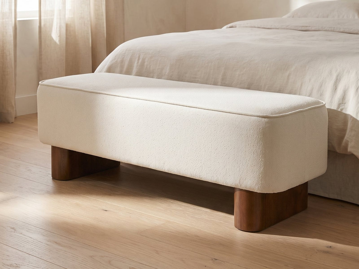 Bellagio Walnut Block Bench in a sunlit room