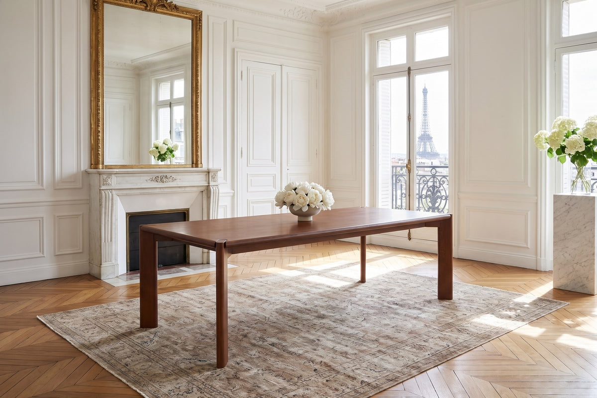 Belvedere 96-Inch Rectangular Walnut-Stained Solid Ash Dining Table in a Paris salon