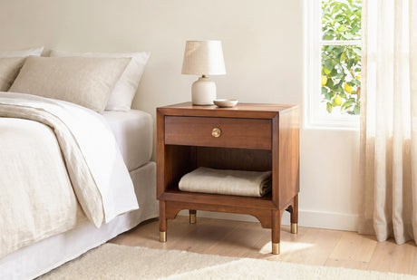 Berchidda Mid-Century Walnut 1-Drawer Nightstand