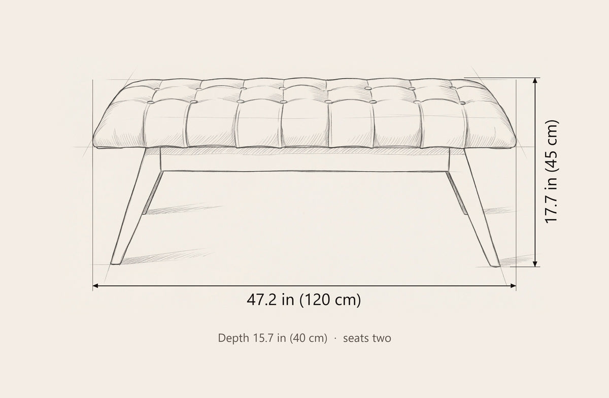Bevagna bench dimensions: 47.2 in wide, 17.7 in high, 15.7 in deep