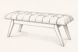 Pencil sketch of the Bevagna bench, drawn from the same three-quarter view