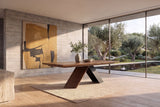 Bisignano 80-Inch Rectangular Solid Walnut Dining Table in a sunlit villa dining room