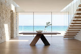 Bisignano 80-Inch Rectangular Solid Walnut Dining Table in an oceanfront glass house