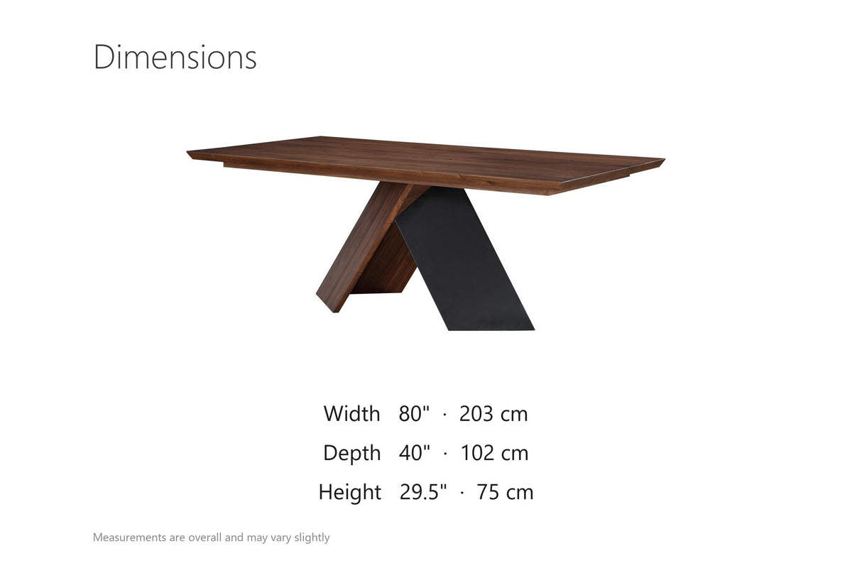 Bisignano 80-Inch Rectangular Solid Walnut Dining Table dimensions