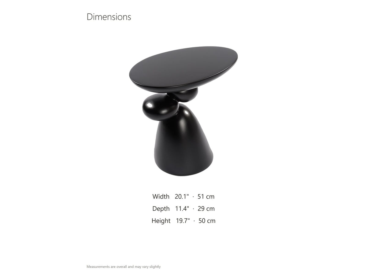 Bitetto Black Fiberglass Stacked Pebble Side Table dimensions: 20.1 in wide, 11.4 in deep, 19.7 in high