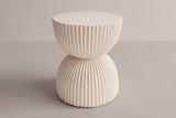The Bivona beige ribbed hourglass side table, three-quarter view on a light studio backdrop
