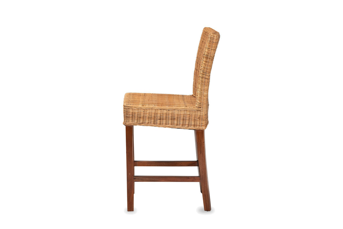 Bocchigliero Woven Rattan and Mahogany Counter Stool, side view