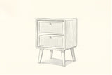 Pencil sketch of the Bono nightstand, drawn from the same three-quarter view