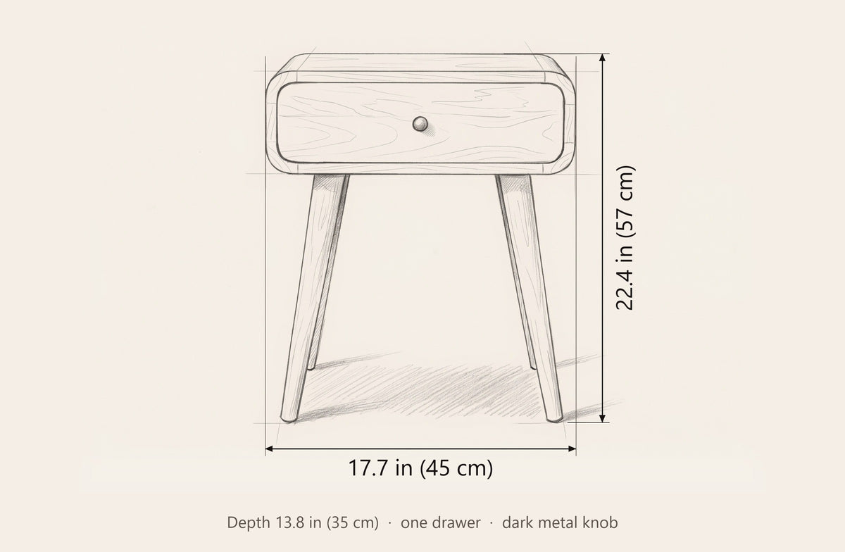 Bonorva nightstand dimensions: 17.7 in wide, 22.4 in high, 13.8 in deep