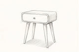 Pencil sketch of the Bonorva nightstand, drawn from the same three-quarter view