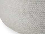 Close-up of the Bordighera Braided Jute and Cotton Round Pouf: cotton-side