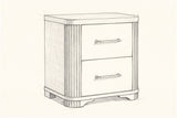 Pencil sketch of the Bosa nightstand, drawn from the same three-quarter view
