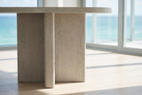 Close-up of the Bova 82-Inch Oval Grey Oak Veneer Dining Table: base