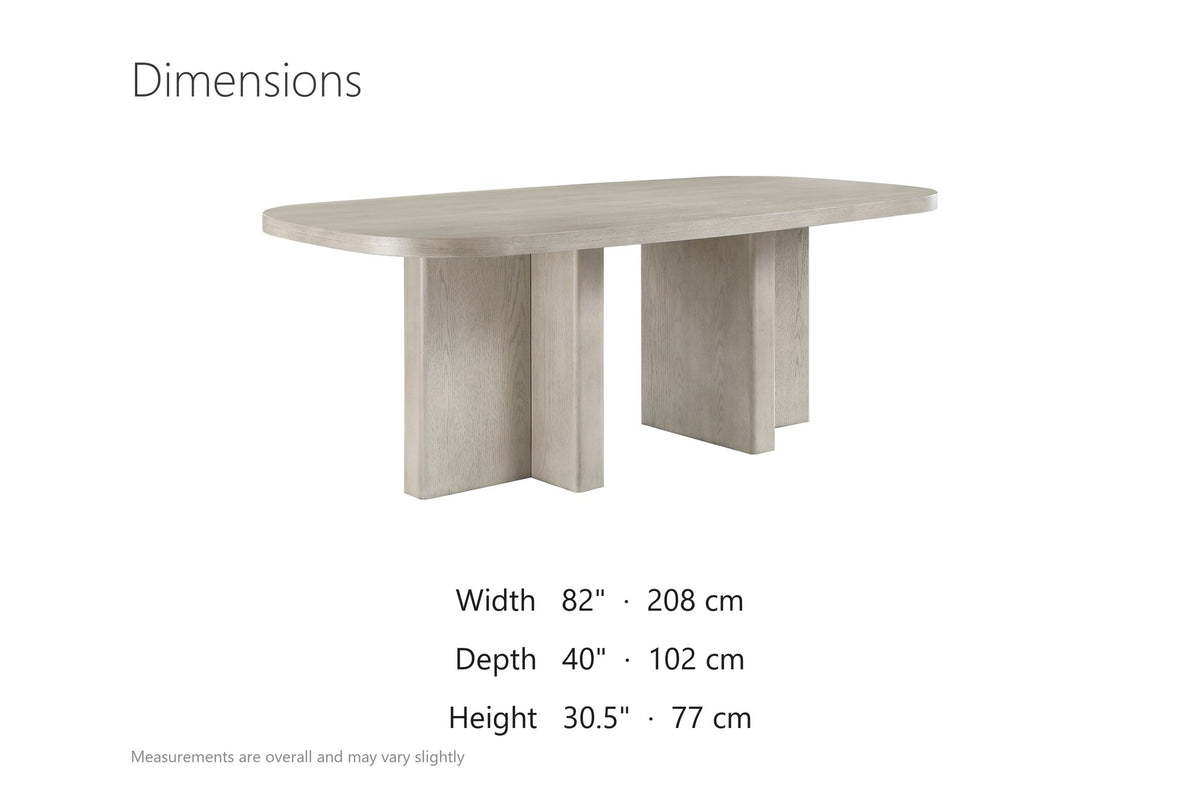 Bova 82-Inch Oval Grey Oak Veneer Dining Table dimensions