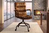 Bovalino Pillowed Top-Grain Leather Swivel Desk Chair with Wood Arms in an alpine chalet