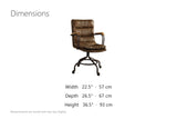 Bovalino Pillowed Top-Grain Leather Swivel Desk Chair with Wood Arms dimensions
