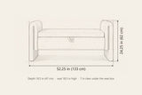 Bracciano bench dimensions: 52.25 in wide, 24.25 in high to the arms, 18.5 in deep