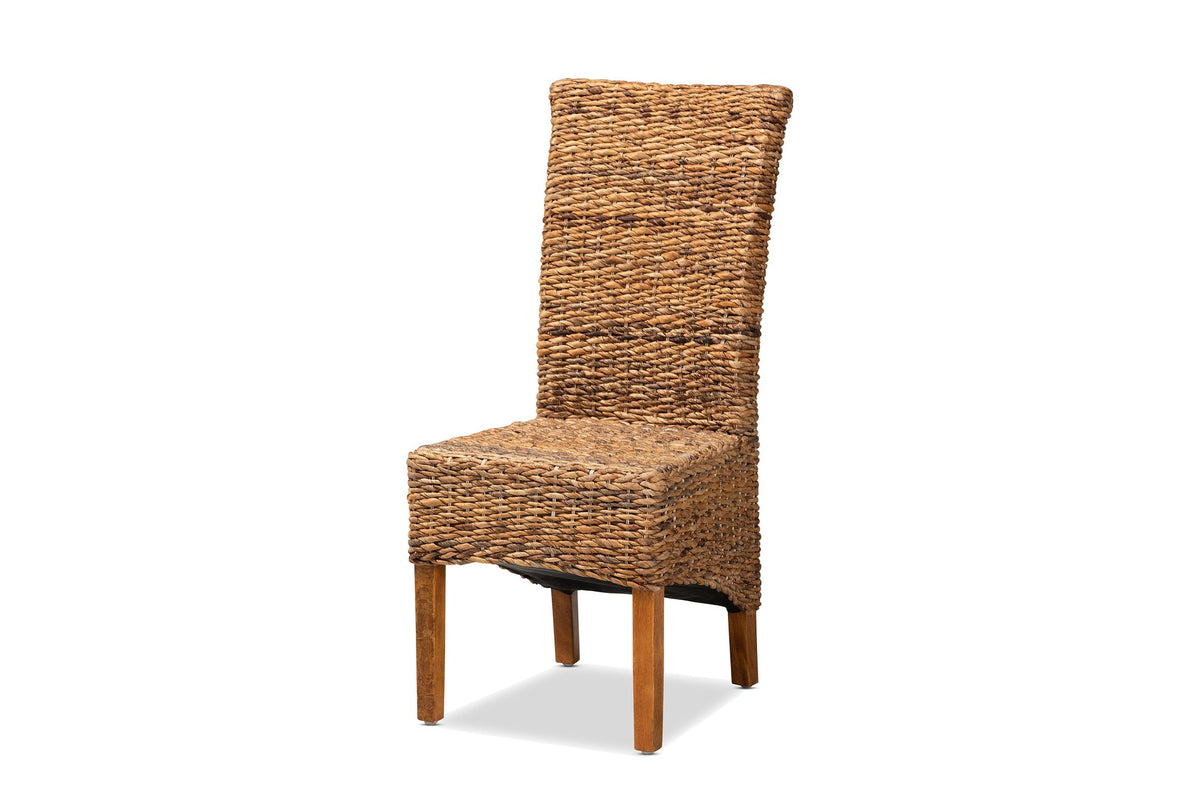 Briatico High-Back Woven Natural Fiber Dining Chair on a white background