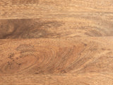 Close-up of the Bronte Solid Mango Pedestal Side Table: the mango boards of the round top