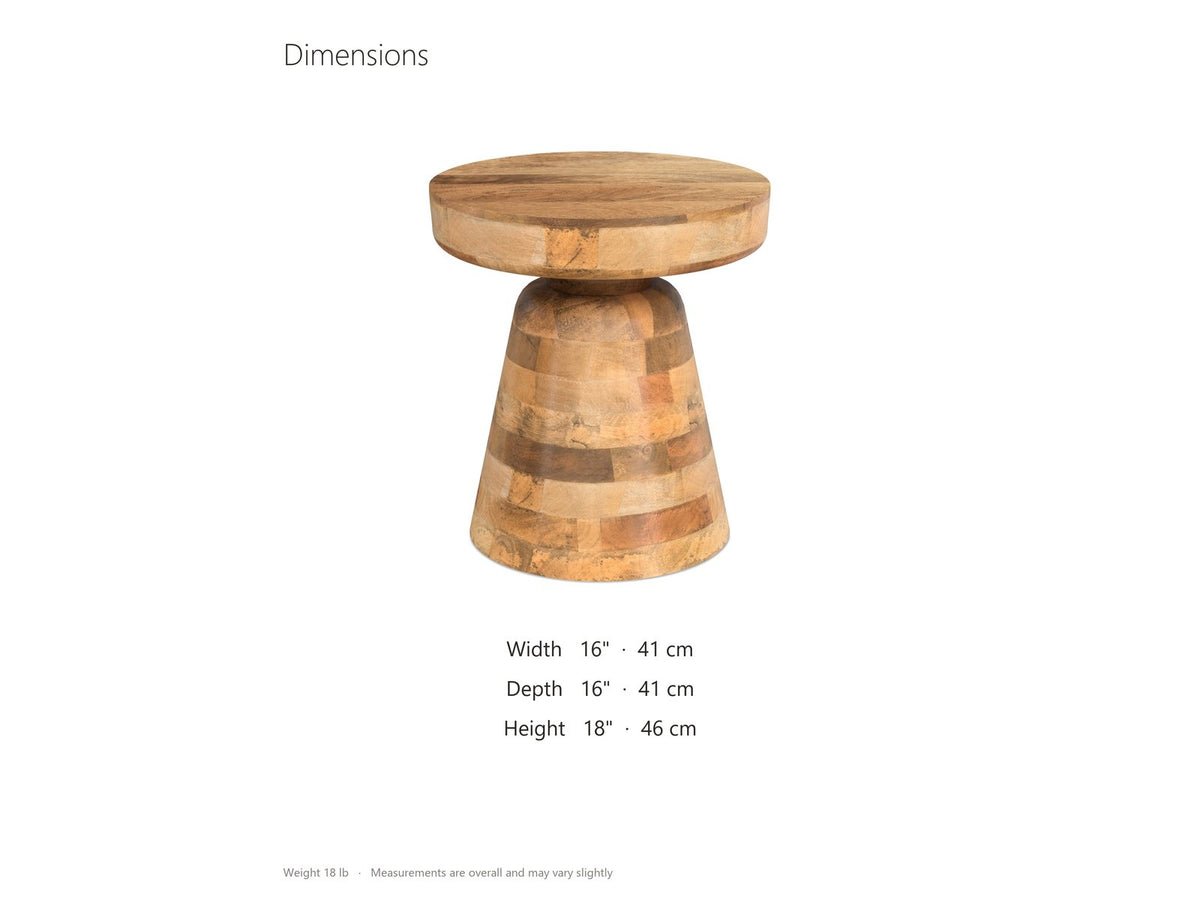 Bronte Solid Mango Pedestal Side Table dimensions: 16.0 in wide, 16.0 in deep, 18.0 in high
