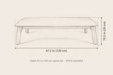 Brucoli coffee table dimensions: 47.2 in wide, 10.3 in high, 47.2 in deep