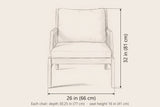 Buccheri club chair dimensions: 26 in wide, 32 in high, 30.25 in deep, seat height 16 in (per chair)