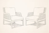 Pencil sketch of the two Buccheri club chairs, three-quarter view