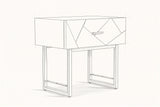 Pencil sketch of the Budoni nightstand, drawn from the same three-quarter view