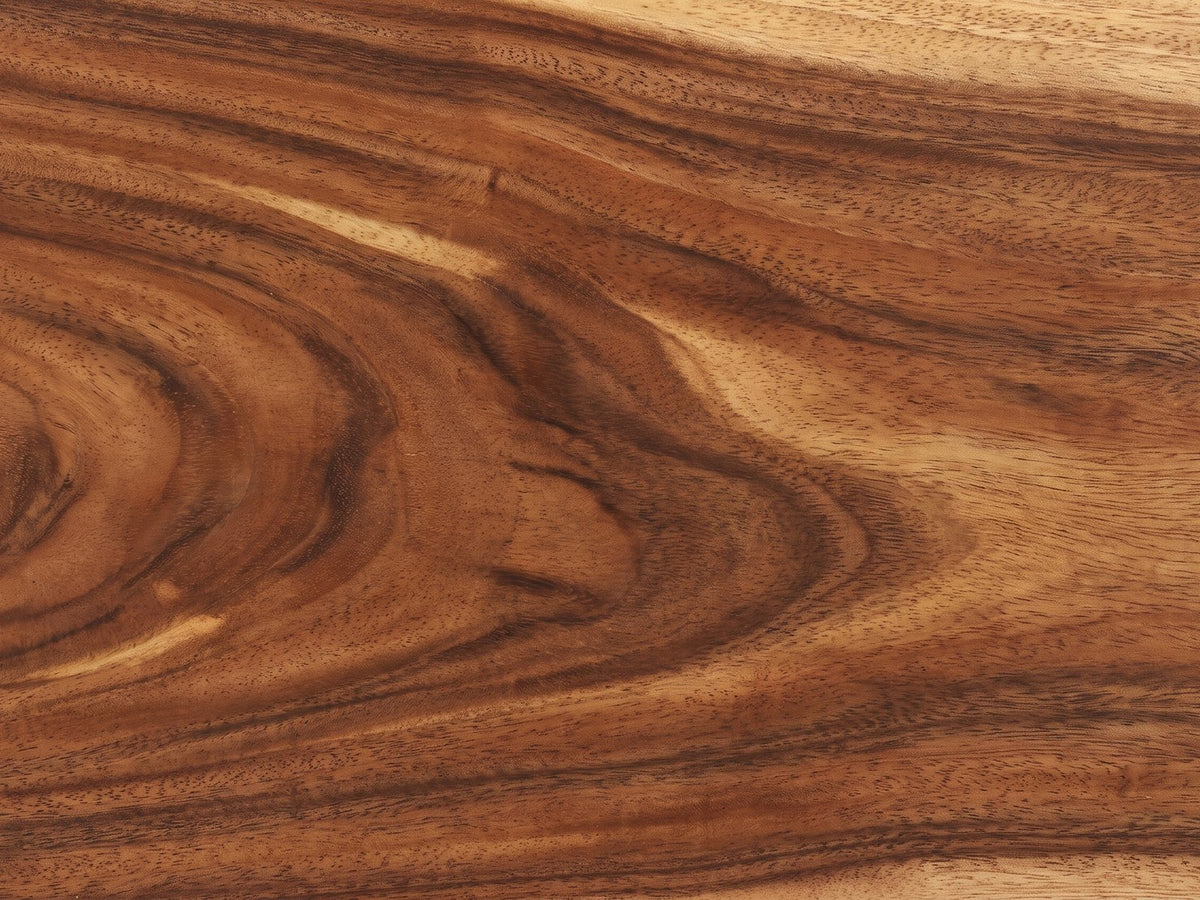Close-up of the Burano 40-Inch Smokey Walnut 4-Drawer Chest: the swirling smokey walnut and suar figure