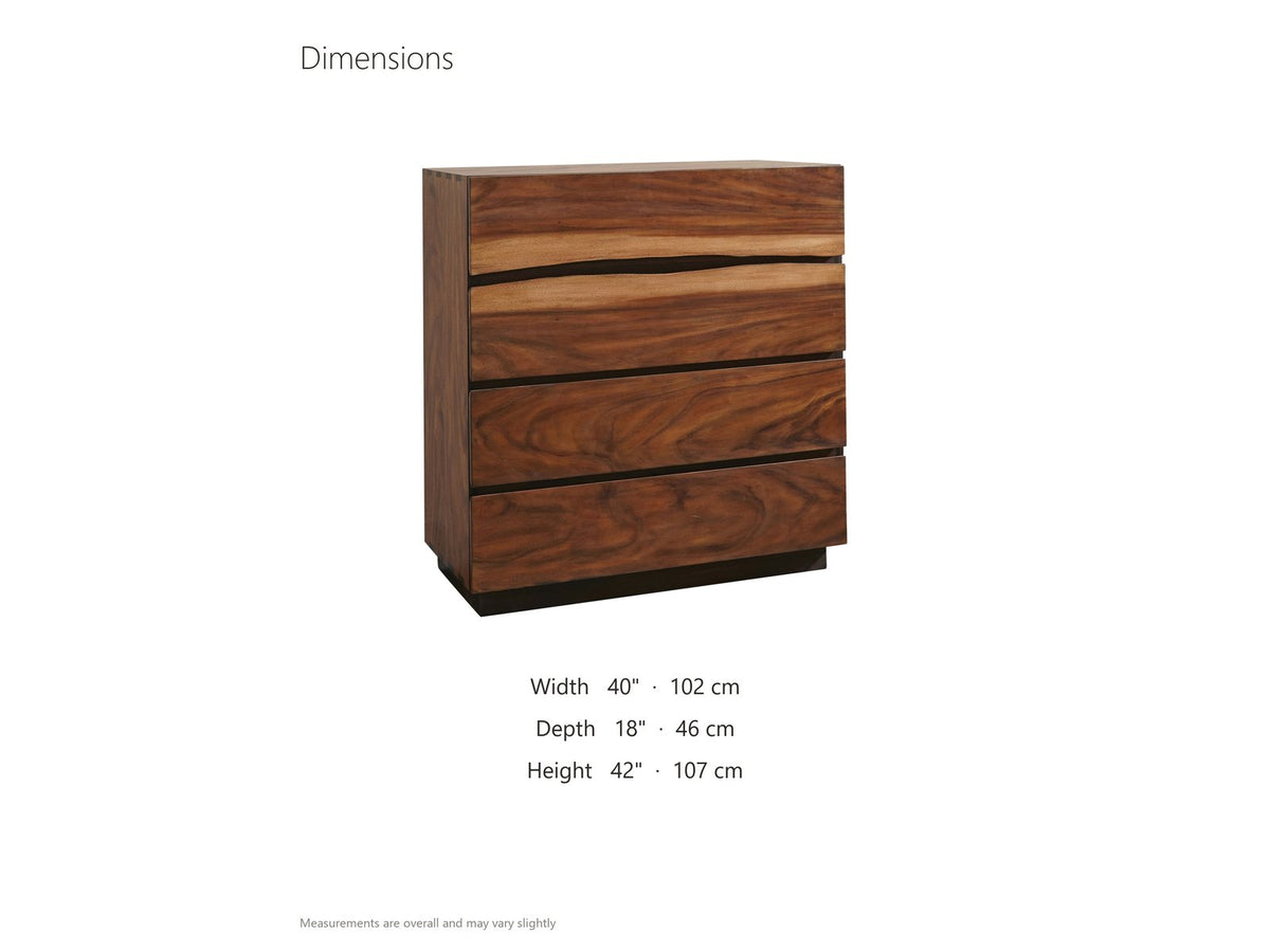 Burano 40-Inch Smokey Walnut 4-Drawer Chest dimensions: 40.0 in wide, 18.0 in deep, 42.0 in high
