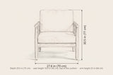 Burgio club armchair dimensions: 27.6 in wide, 30.5 in high, 29.5 in deep, seat height 16.9 in, arm height 25 in
