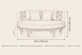 Butera round daybed dimensions: 59 in wide, 25.5 in high to the backrest, 60.3 in deep