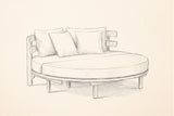 Pencil sketch of the Butera round daybed, three-quarter view