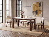 Caccuri 63-Inch Sintered Stone Walnut-Finish Dining Set with 4 Chairs in an industrial loft dining area