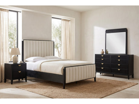 Cagli Black Fluted and Ivory Upholstered Bedroom Set