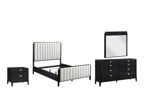 Cagli Black Fluted and Ivory Upholstered Bedroom Set: What's included