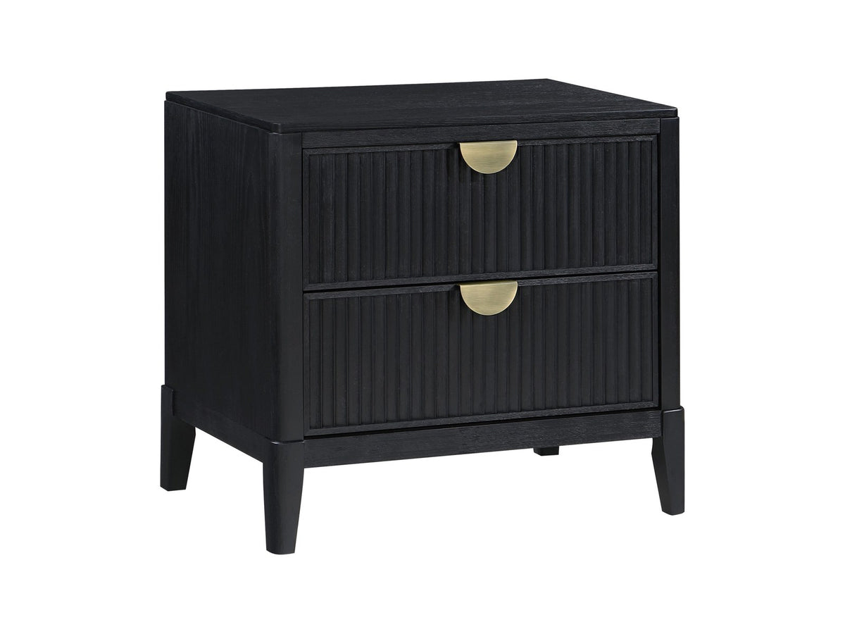 Cagli Black Fluted and Ivory Upholstered Bedroom Set: Real photo: nightstand