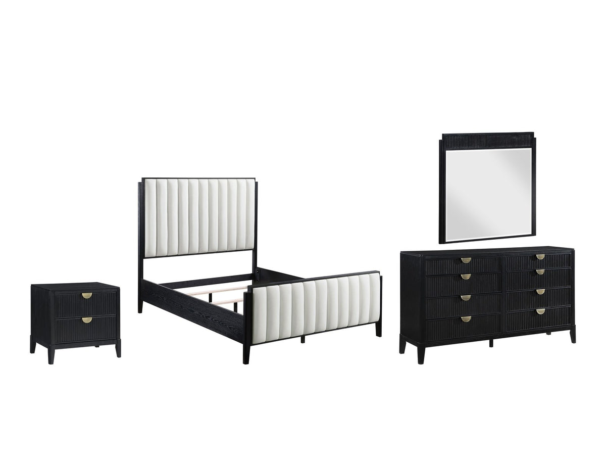 Cagli Black Fluted and Ivory Upholstered Bedroom Set: What's included
