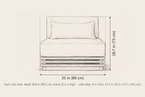 Calamosche club chair dimensions: 35 in wide and 28.7 in high, depth 38.8 in; side table 14 x 14.8 x 21.5 in