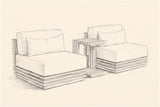 Pencil sketch of the Calamosche chat set, two club chairs and the side table in a three-quarter view