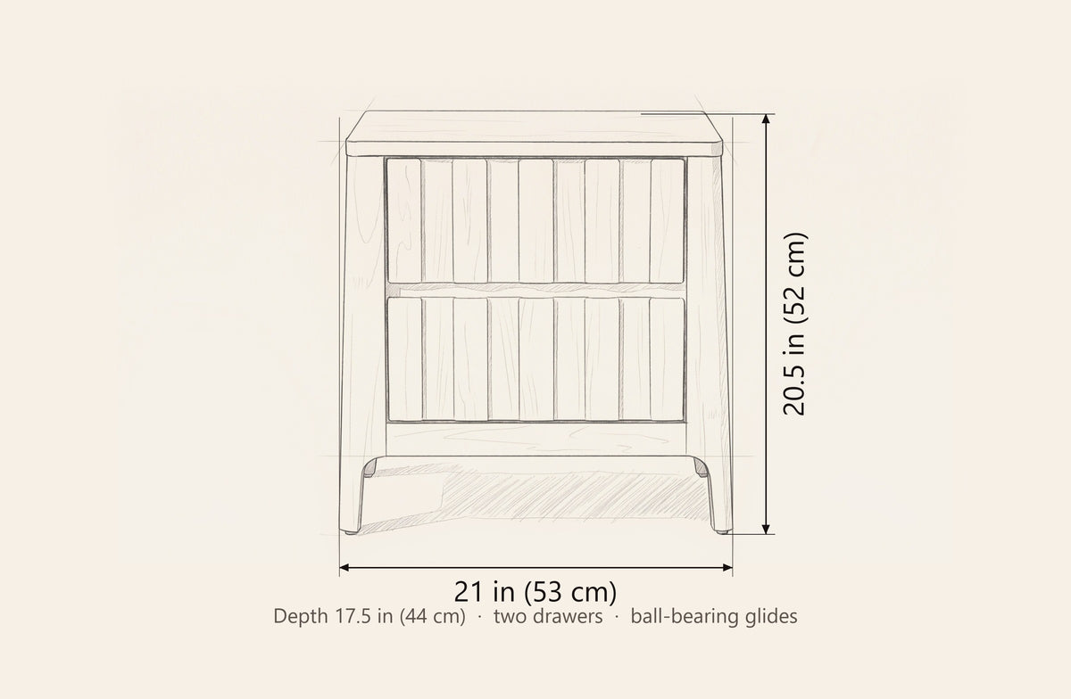 Calangianus nightstand dimensions: 21 in wide, 20.5 in high, 17.5 in deep