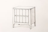 Pencil sketch of the Calangianus nightstand, drawn from the same three-quarter view