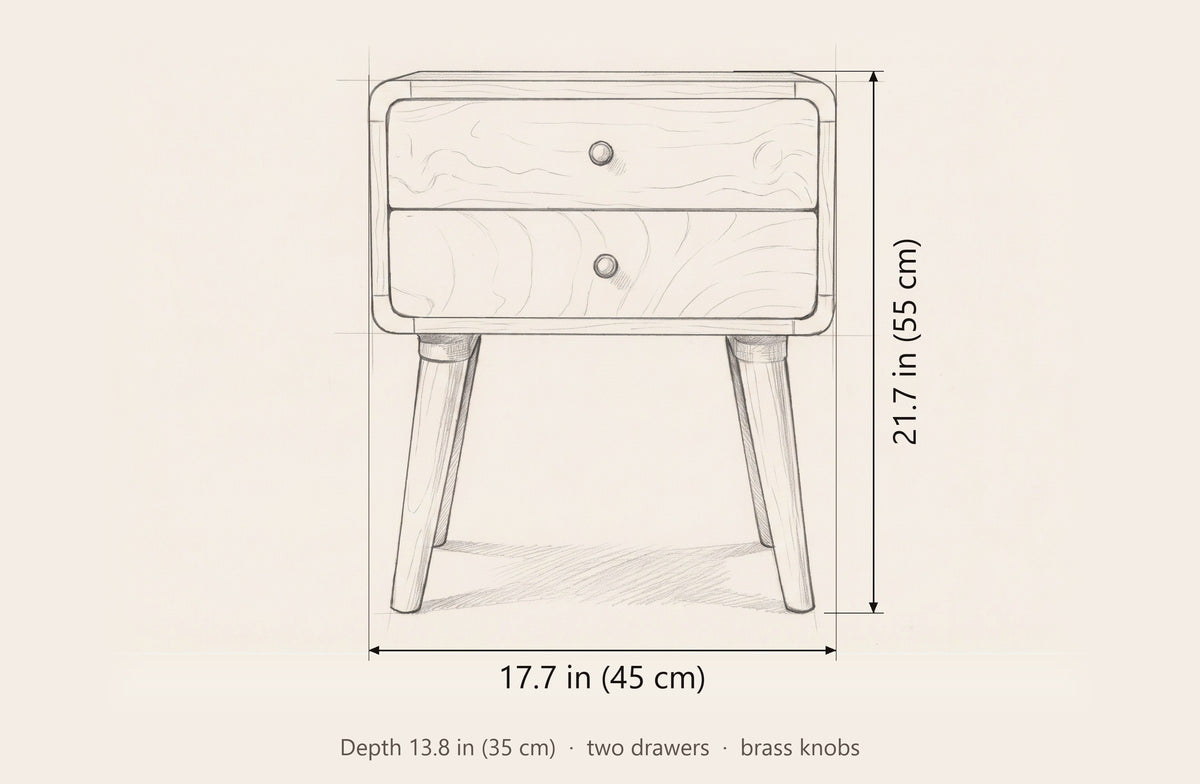 Calasetta nightstand dimensions: 17.7 in wide, 21.7 in high, 13.8 in deep